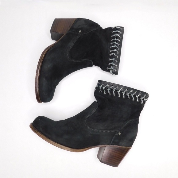 RAG & BONE Mercer Black Leather Ankle Boots Booties Whipstitch Knotted 36.5 - Picture 1 of 8